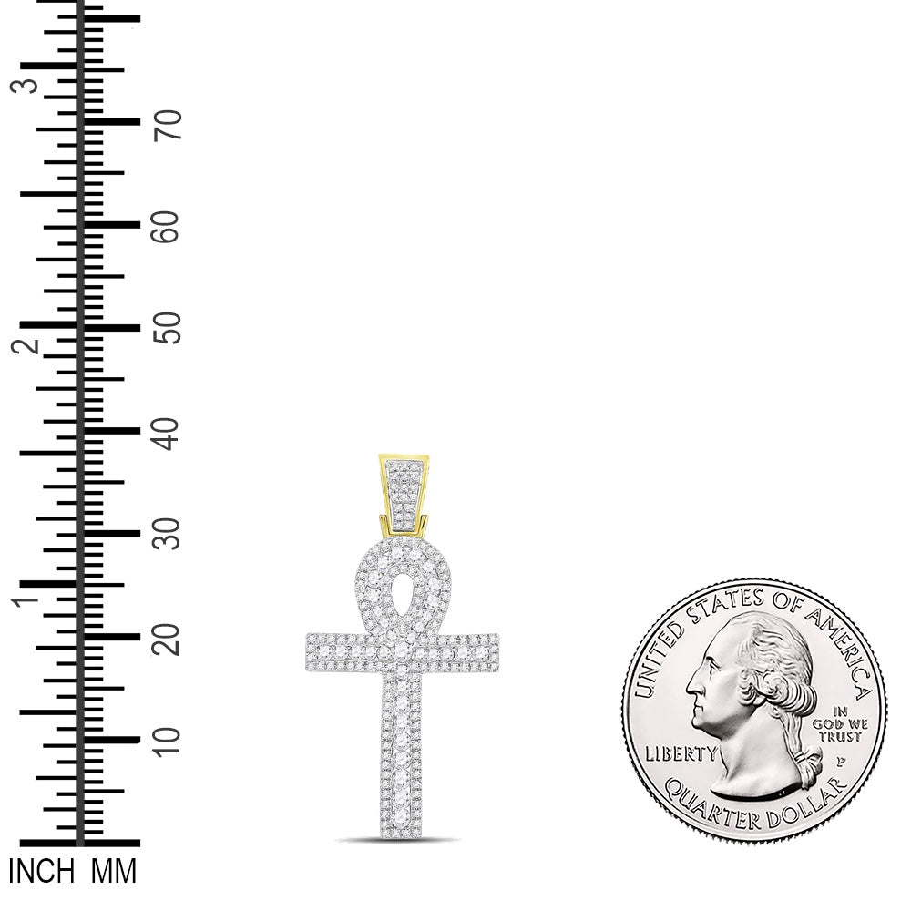 1.02 Ctw Natural Diamond Ankh Charm Pendant in 10k Yellow Gold