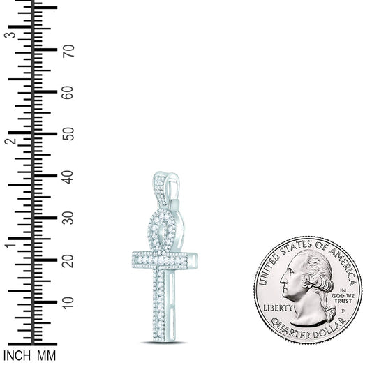 1 Ctw Natural Diamond Ankh Charm Pendant in 10k White Gold