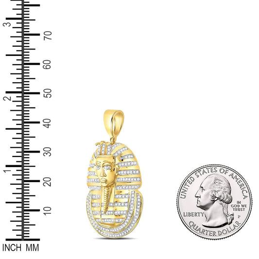 0.6 Ctw Natural Diamond Egyptian Pharaoh King Tut Pendant in 10k Yellow Gold