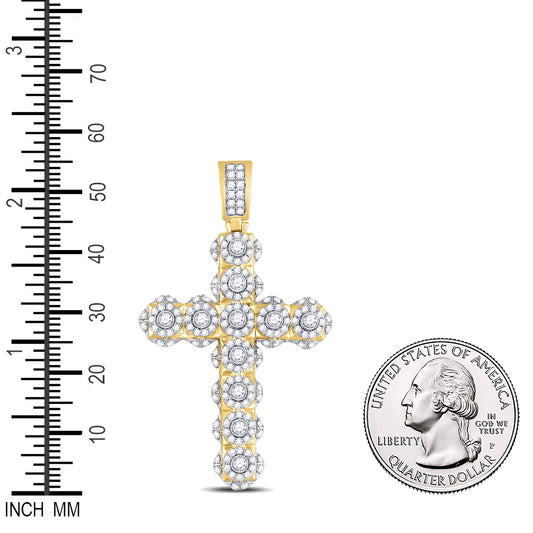1.96 Ctw Natural Diamond Ankh Pendant in 14k Yellow Gold