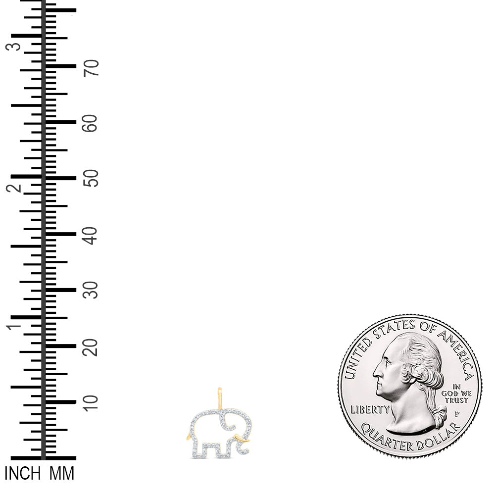 0.15 Ctw Natural Diamond Open Outline Elephant Pendant in 10k Yellow Gold