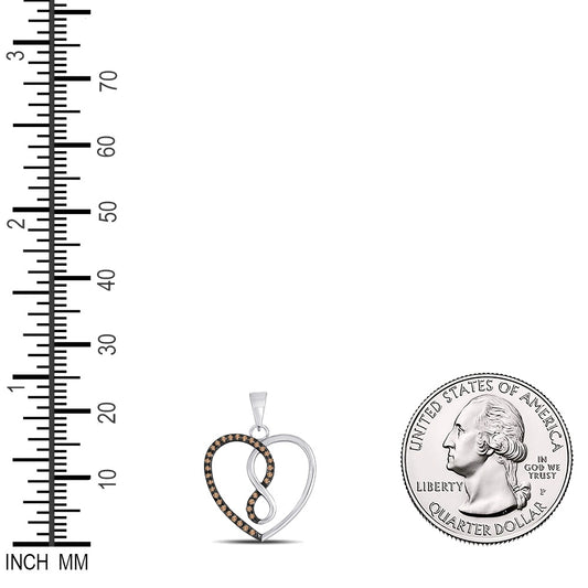 0.13 Ctw Natural Diamond Brown White Inifinity Heart Pendant in 10k White Gold