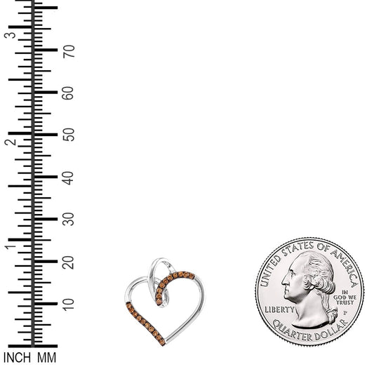 0.15 Ctw Natural Diamond Brown Open Heart Pendant in 10k White Gold