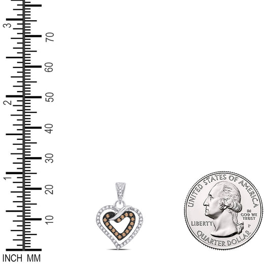 0.25 Ctw Natural Diamond Brown White Double Open Heart Pendant in 10k White Gold