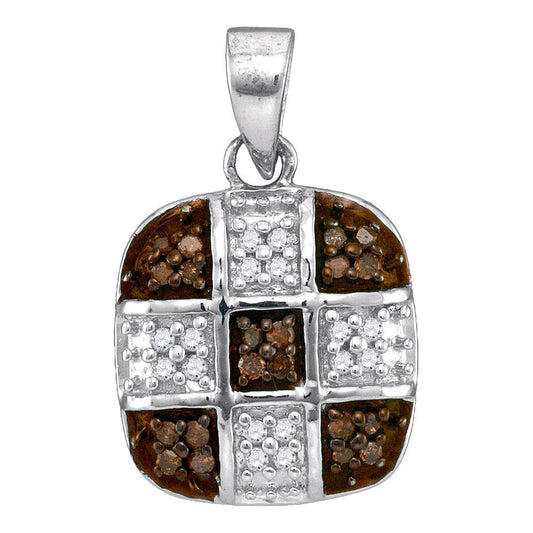 0.2 Ctw Natural Diamond Brown Chocolate Rounded Edge Pendant in 10k White Gold