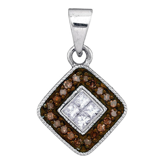 0.22 Ctw Natural Diamond Brown Chocolate Kite Shaped Pendant in 10k White Gold