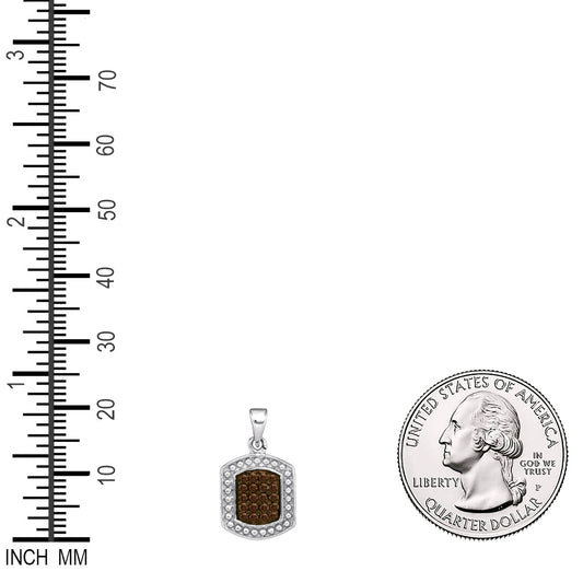 0.2 Ctw Natural Diamond Brown Chocolate Dog Tag Pendant in 10k White Gold