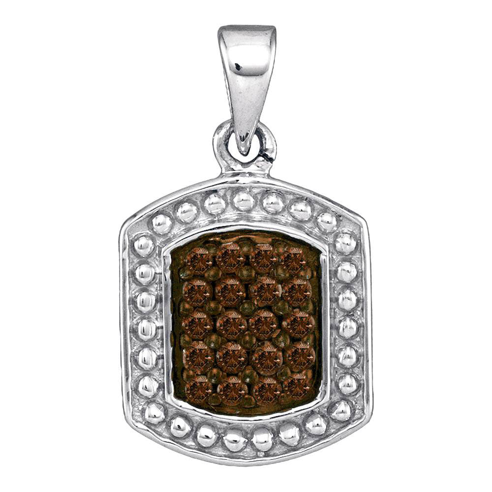 0.2 Ctw Natural Diamond Brown Chocolate Dog Tag Pendant in 10k White Gold