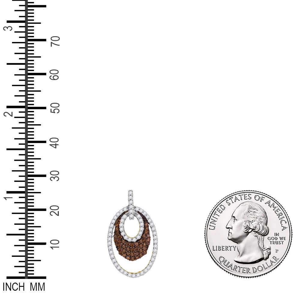 0.75 Ctw Natural Diamond Brown White Oval Pendant in 10k Yellow Gold