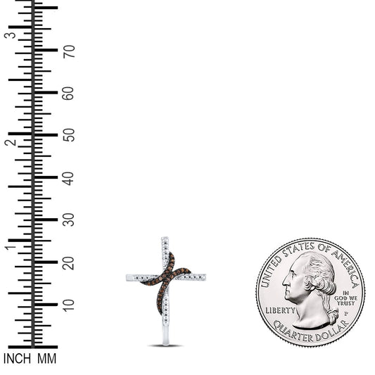 0.12 Ctw Natural Diamond Brown White Cross Pendant in 10k White Gold