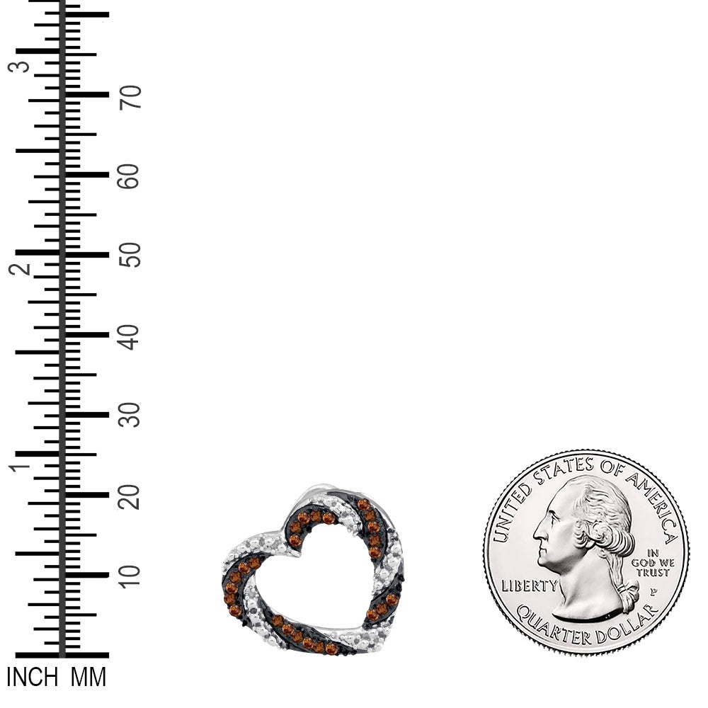 0.17 Ctw Natural Diamond Brown White Open Heart Pendant in 10k White Gold