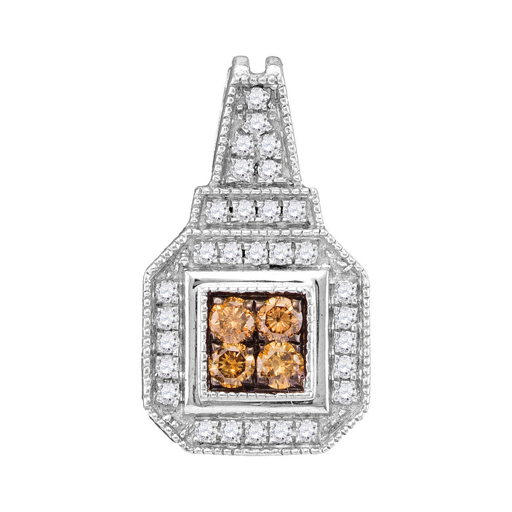 0.35 Ctw Natural Diamond Brown Chocolate Octagon Pendant in 10k White Gold