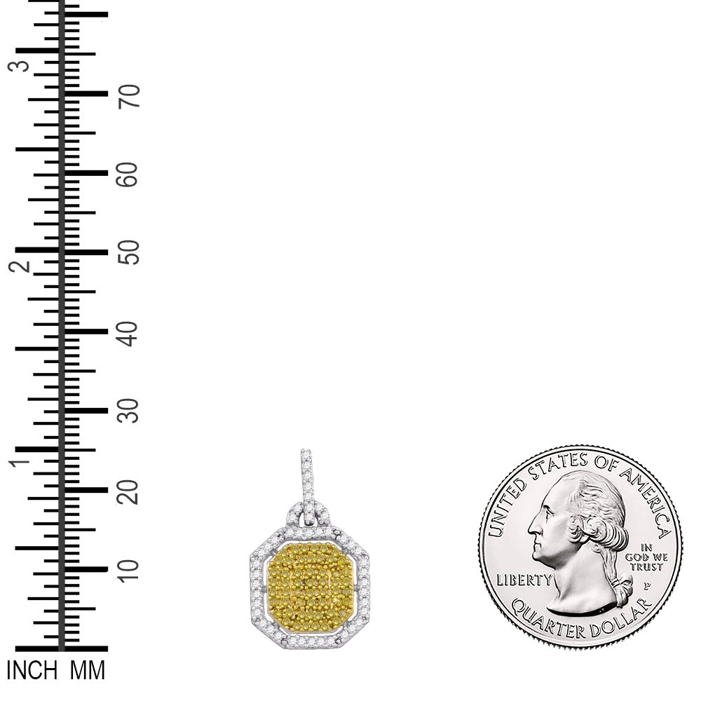 0.51 Ctw Natural Diamond Yellow Octagone Gift Pendant in 10k White Gold