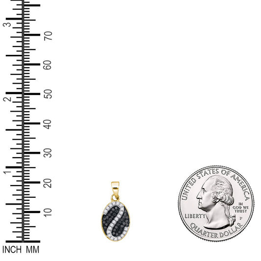 0.25 Ctw Natural Diamond Black White Yin Yan Goodluck Pendant in 10k Yellow Gold