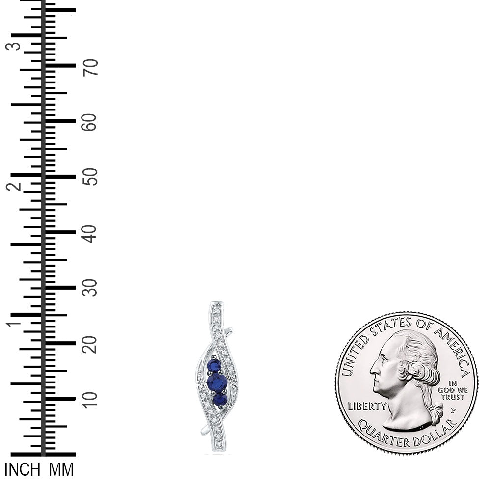 0.06 Ctw Natural Diamond Blue Sapphire Twisted Pendant in Sterling Silver