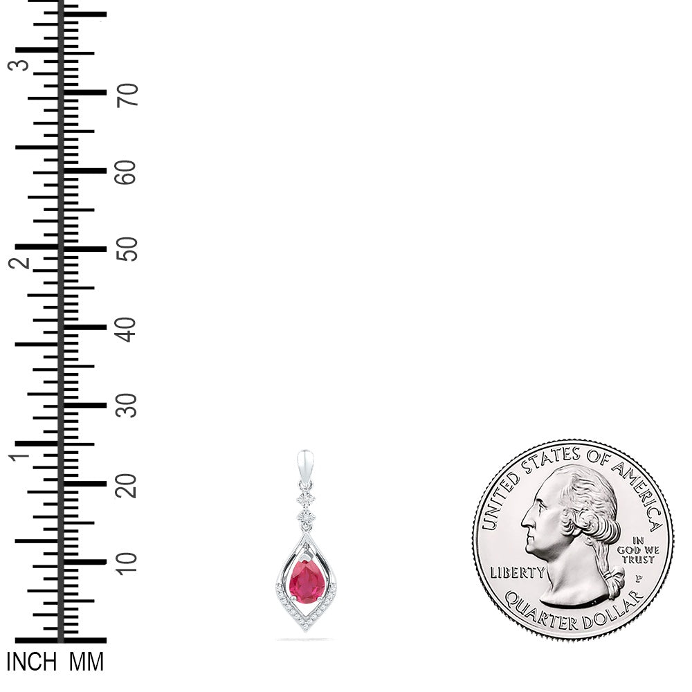 1.07 Ctw Natural Diamond Red Ruby Teardrop Pendant in Sterling Silver