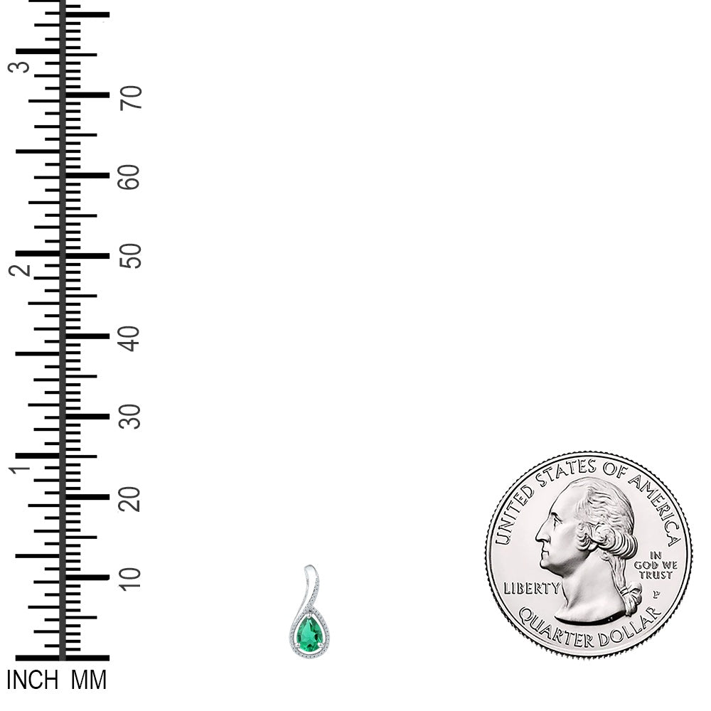 2.02 Ctw Natural Diamond Green Teardrop Pendant in Sterling Silver