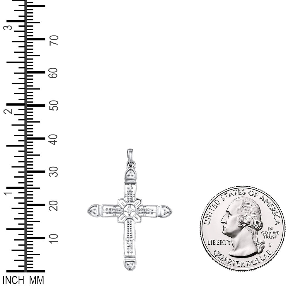 0.05 Ctw Natural Diamond Cross Religious Pendant in Sterling Silver