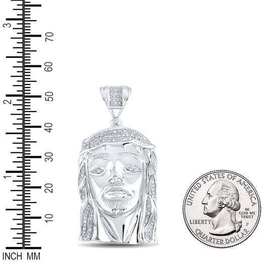 0.41 Ctw Natural Diamond Jesus Face Head Pendant in Sterling Silver