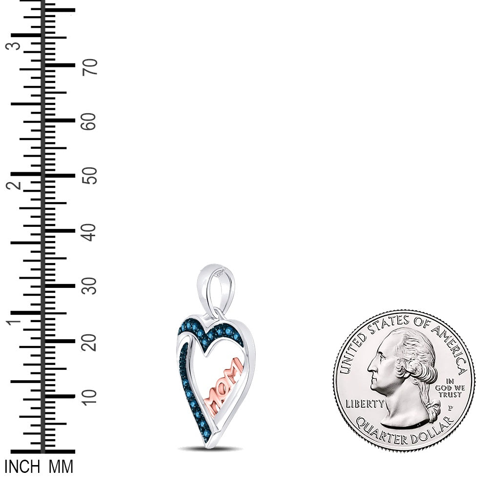 0.1 Ctw Natural Diamond Blue Pink Mom Heart Mothers Day Pendant in Sterling Silver