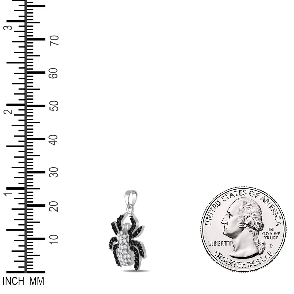 0.7 Ctw Natural Diamond Black White Spider Animal Pendant in Sterling Silver