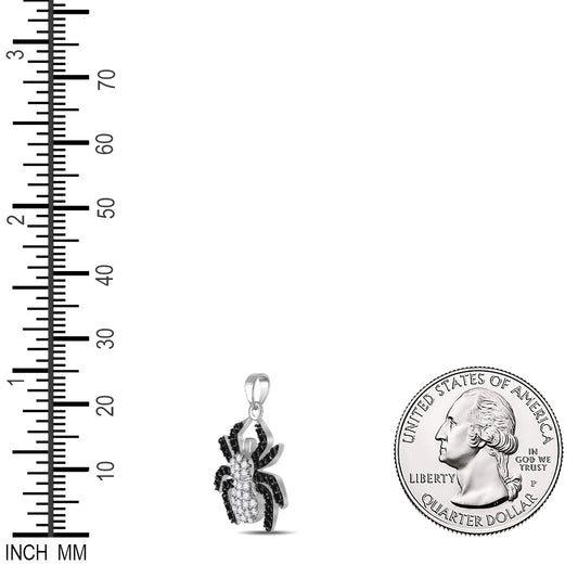 0.7 Ctw Natural Diamond Black White Spider Animal Pendant in Sterling Silver