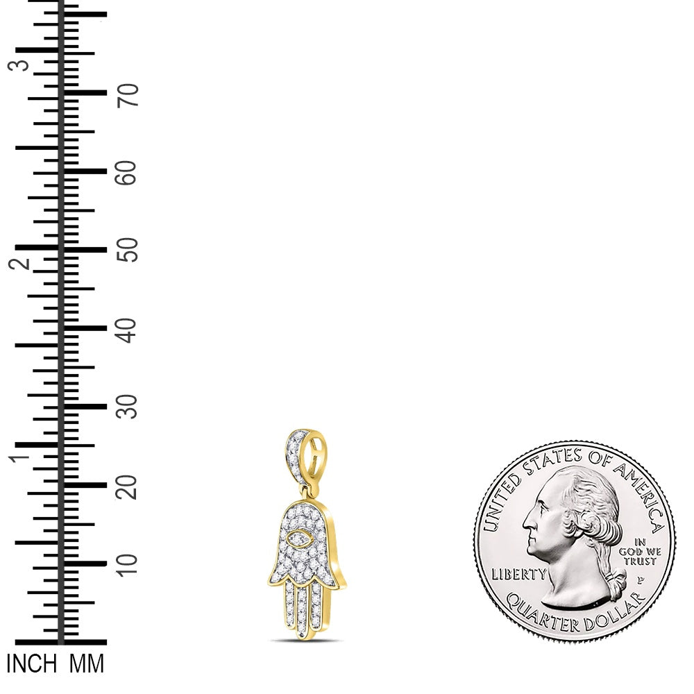 0.25 Ctw Natural Diamond Evil Eye Hamza Religious Pendant in 10k Yellow Gold