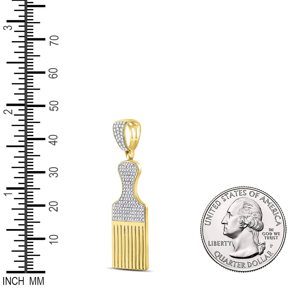 0.51 Ctw Natural Diamond Comb Barber Shop Pendant in 10k Yellow Gold
