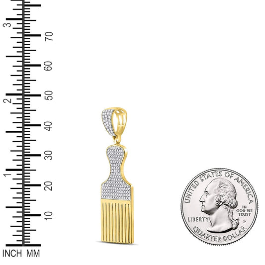 0.51 Ctw Natural Diamond Comb Barber Shop Pendant in 10k Yellow Gold