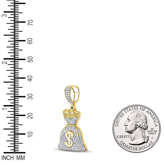 0.45 Ctw Natural Diamond Hiphop Dollar Money Bag Pendant in 10k Yellow Gold