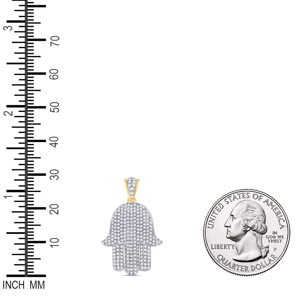 0.8 Ctw Natural Diamond Cluster Hamza Religious Pendant in 10k Yellow Gold