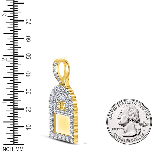 1.45 Ctw Natural Diamond RIP Tombstone Picture Memory Pendant in 10k Yellow Gold