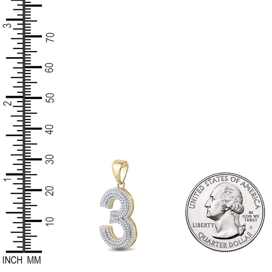0.6 Ctw Natural Diamond Block Number 3 Pendant in 10k Yellow Gold