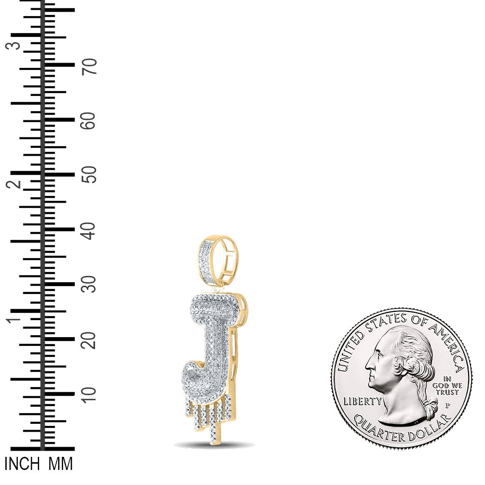 0.65 Ctw Natural Diamond Dripping Initial Letter Alphabet J Pendant in 10k Yellow Gold