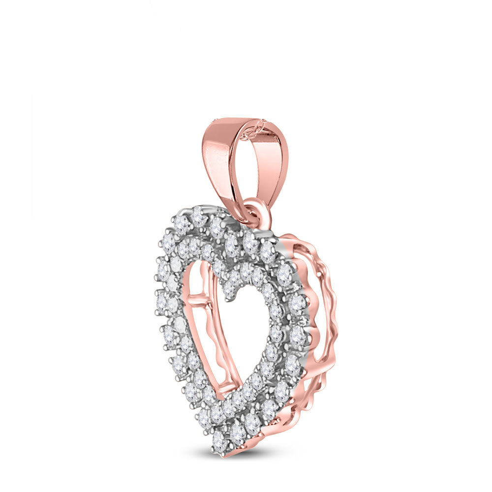 0.4 Ctw Natural Diamond Open heart Gift Pendant in 14k Rose Gold