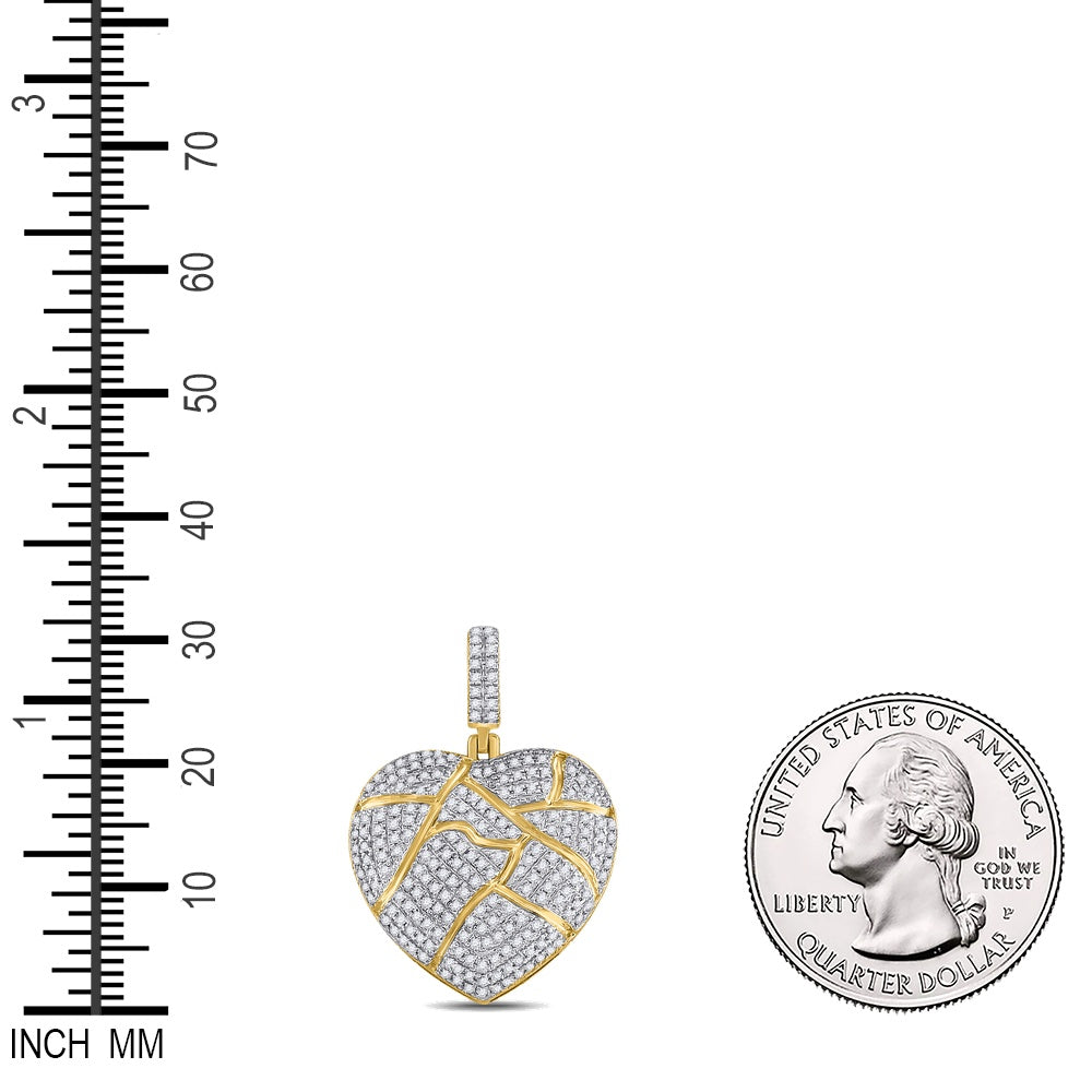 0.65 Ctw Natural Diamond Broken Shattered Heart Pendant in 10k Yellow Gold