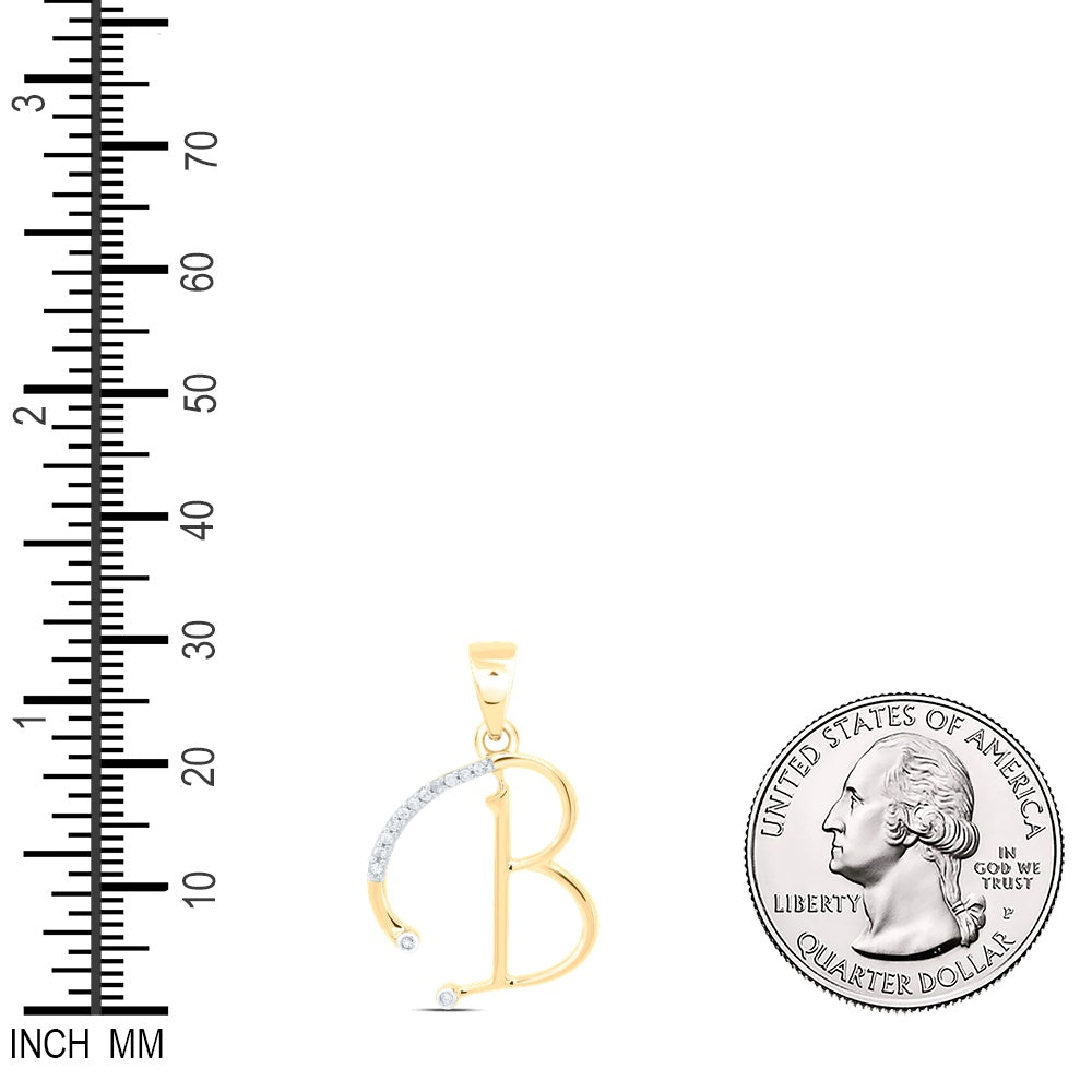 0.07 Ctw Natural Diamond Designer Initial Letter B Pendant in 10k Yellow Gold