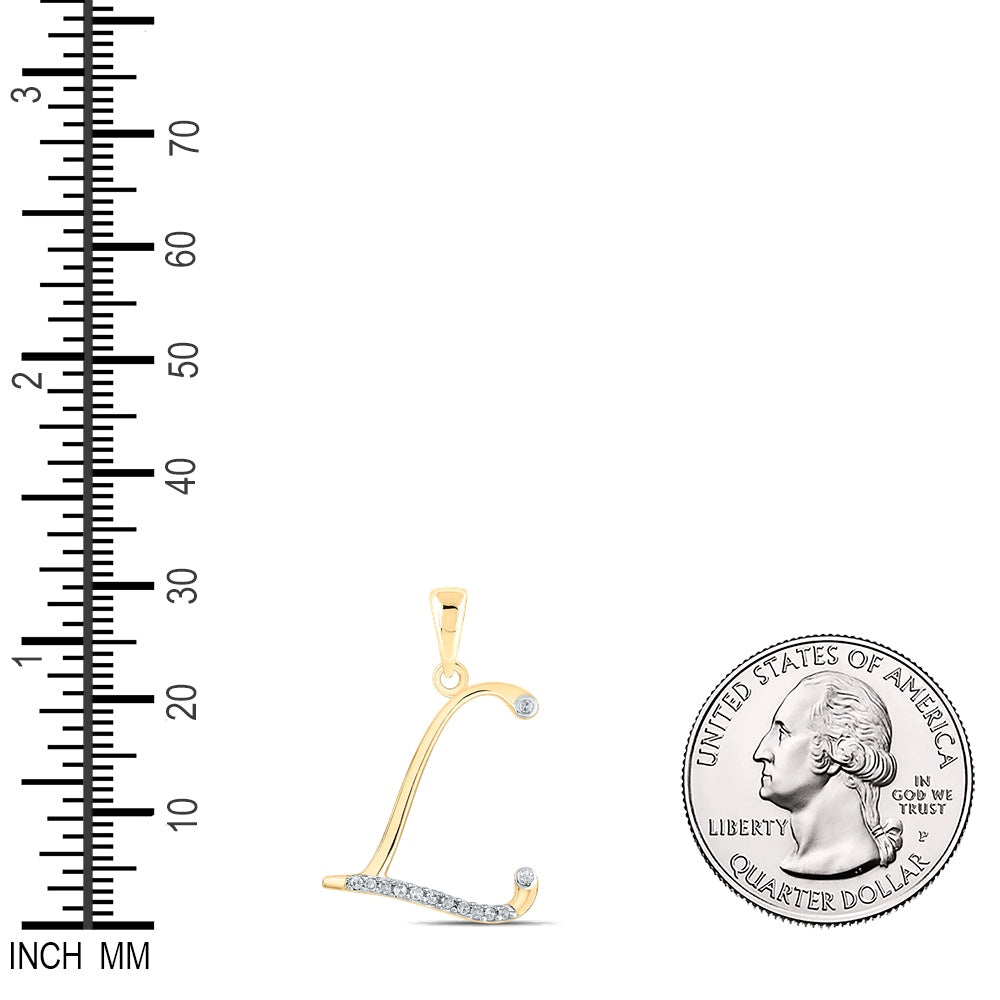 0.07 Ctw Natural Diamond Designer Initial Letter L Pendant in 10k Yellow Gold