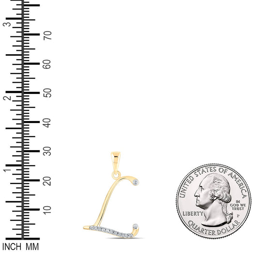 0.07 Ctw Natural Diamond Designer Initial Letter L Pendant in 10k Yellow Gold