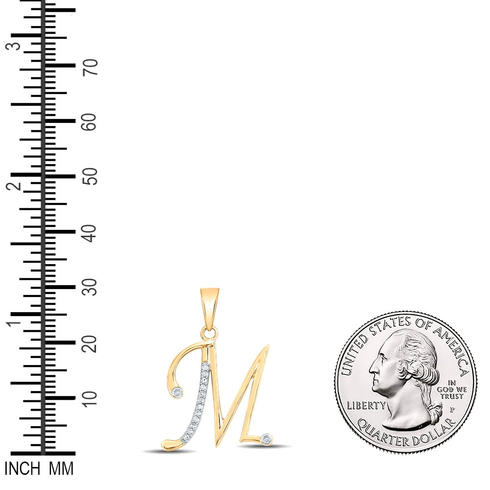 0.06 Ctw Natural Diamond Designer Initial Letter M Pendant in 10k Yellow Gold