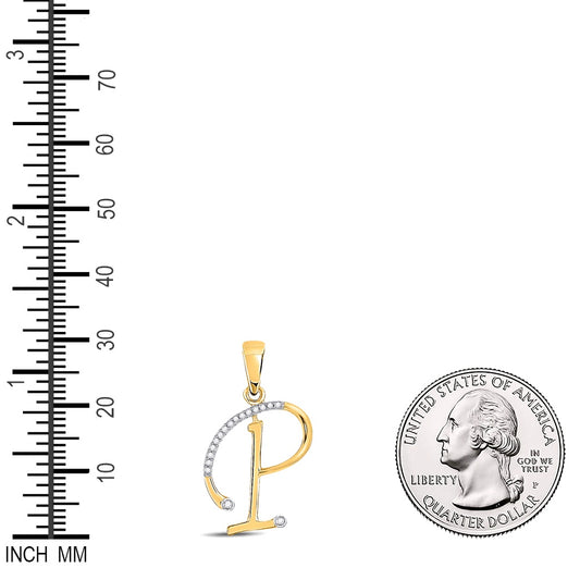 0.07 Ctw Natural Diamond Designer Initial Letter P Pendant in 10k Yellow Gold