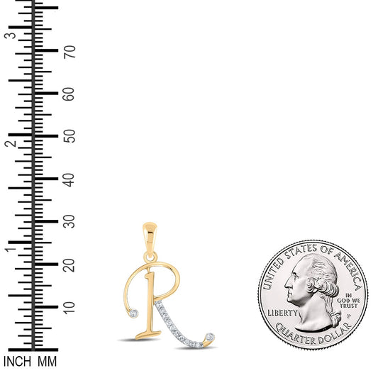 0.07 Ctw Natural Diamond Designer Initial Letter R Pendant in 10k Yellow Gold