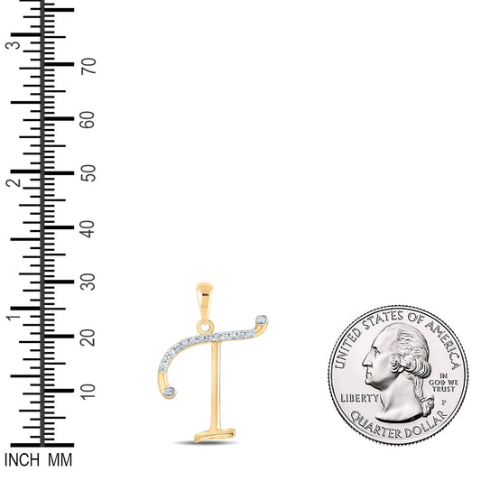 0.09 Ctw Natural Diamond Designer Initial Letter T Pendant in 10k Yellow Gold