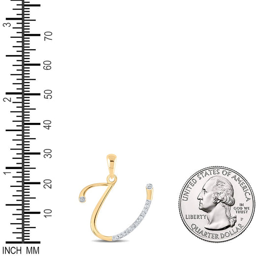 0.08 Ctw Natural Diamond Designer Initial Letter U Pendant in 10k Yellow Gold