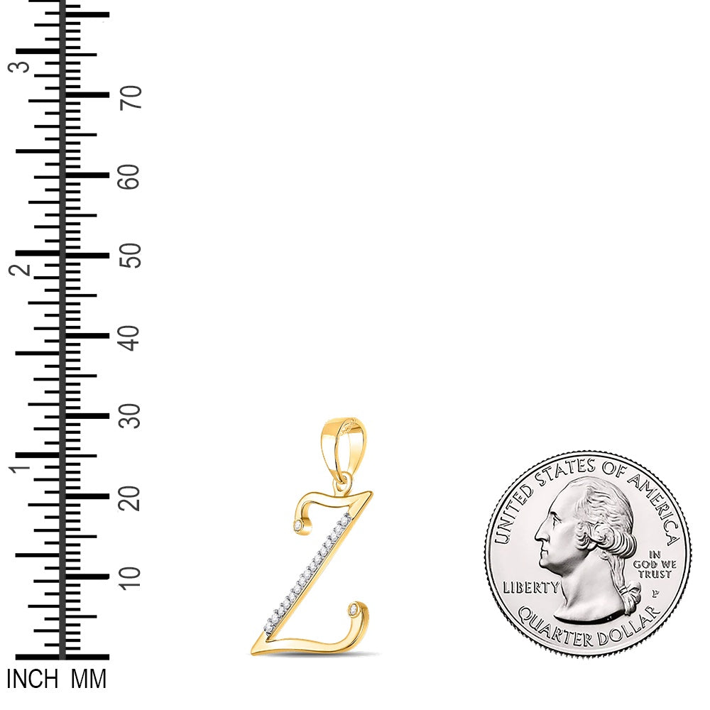 0.07 Ctw Natural Diamond Designer Initial Letter Z Pendant in 10k Yellow Gold