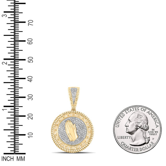 0.4 Ctw Natural Diamond Greek Medallion Praying Hand Pendant in 10k Yellow Gold