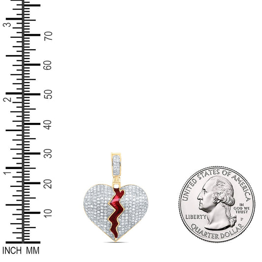 0.7 Ctw Natural Diamond Broken Heart Hiphop Pendant in 10k Yellow Gold