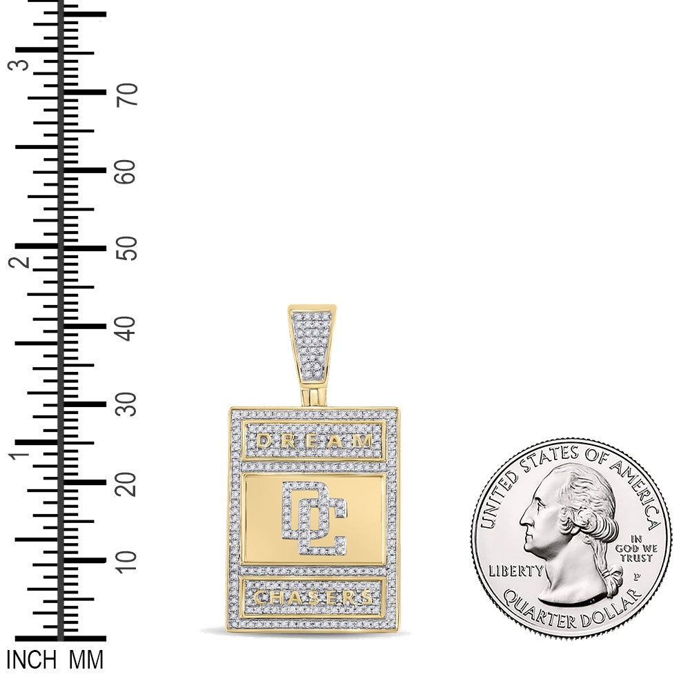 0.8 Ctw Natural Diamond Dogtag Dream Chasers Pendant in 10k Yellow Gold
