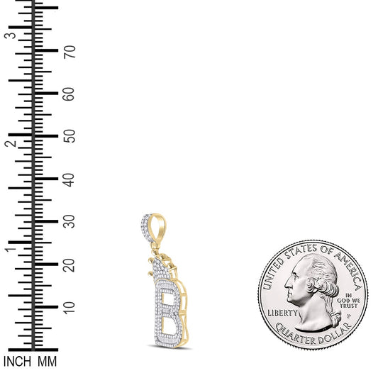 0.95 Ctw Natural Diamond Crown Initial Letter Alphabet B Pendant in 10k Yellow Gold