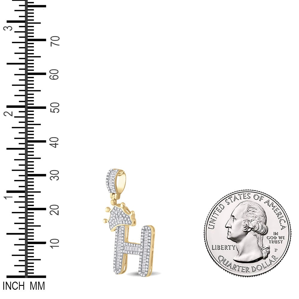 0.65 Ctw Natural Diamond Crown Initial Letter Alphabet H Pendant in 10k Yellow Gold